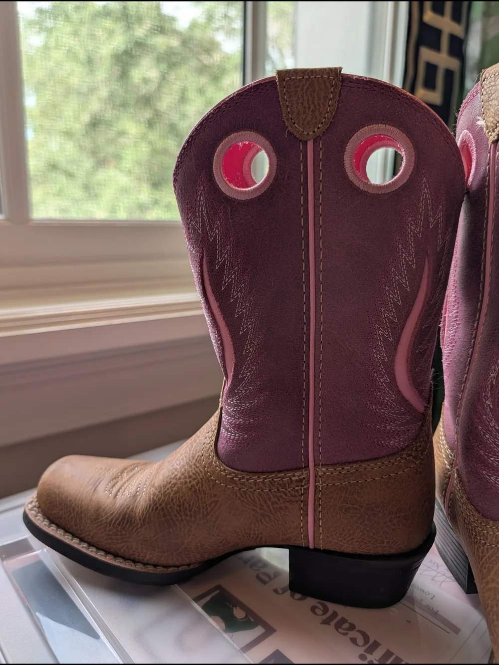 Ariat Kids/Girls Two-Tone Brown and Pink Western Cowboy Boots